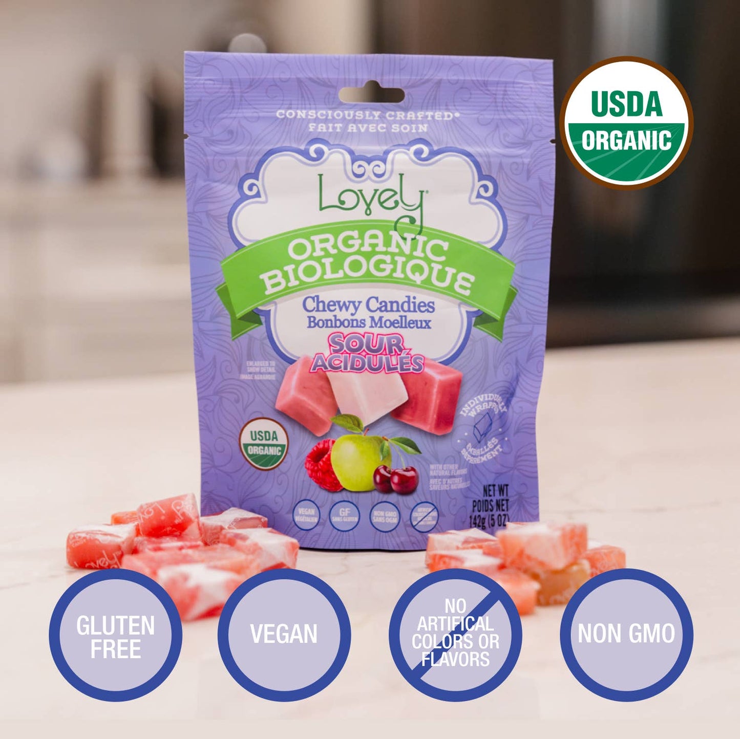 Organic Sour Chewy Candies -  Easter Candy, Gluten Free