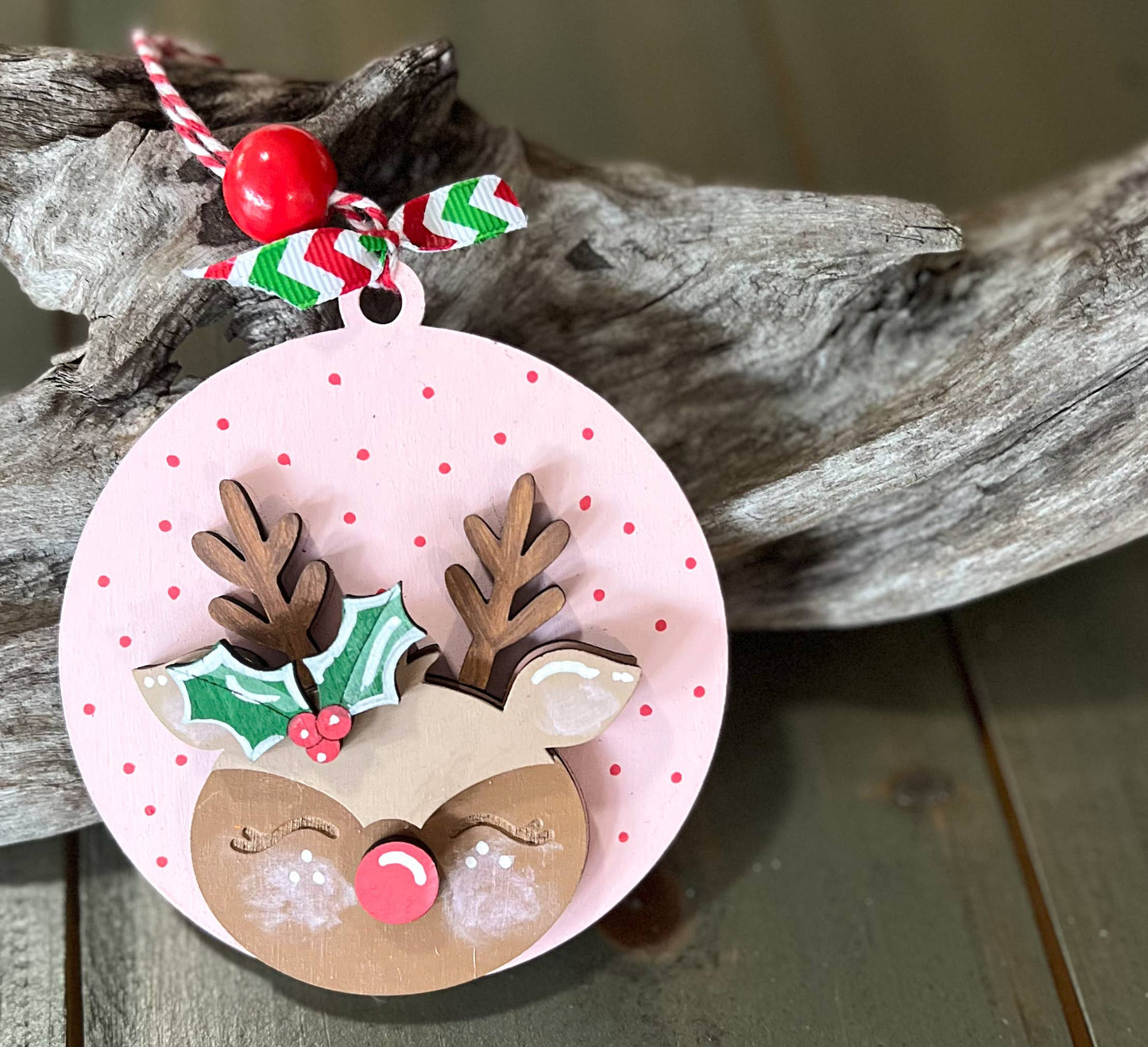 Personalized Hand Painted Adorable Reindeer Face Christmas O