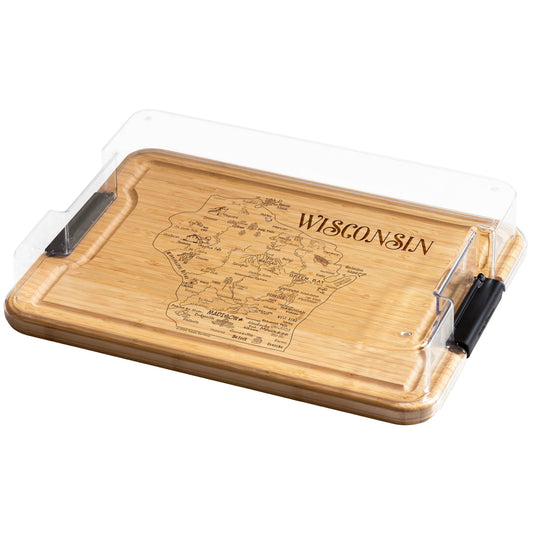 Wisconsin Charcuterie Board with Lid | Bamboo Serving Board | Wisconsin Gift Idea