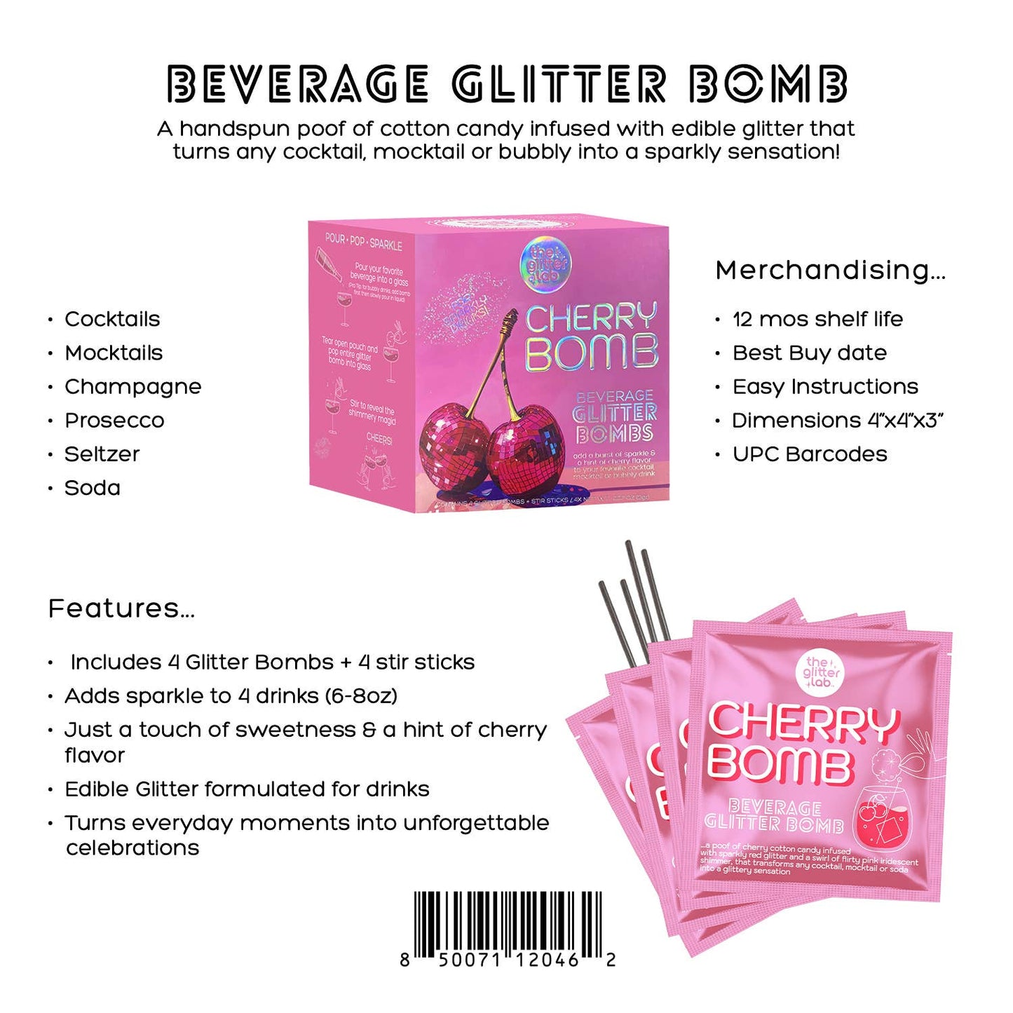 Cherry Bomb Beverage Glitter Bombs for Cocktails & Soda