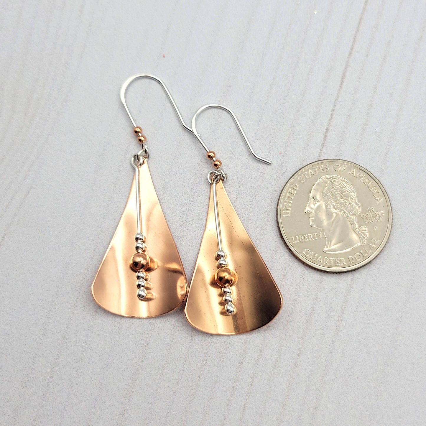 Modern Shiny Copper and Silver Earrings