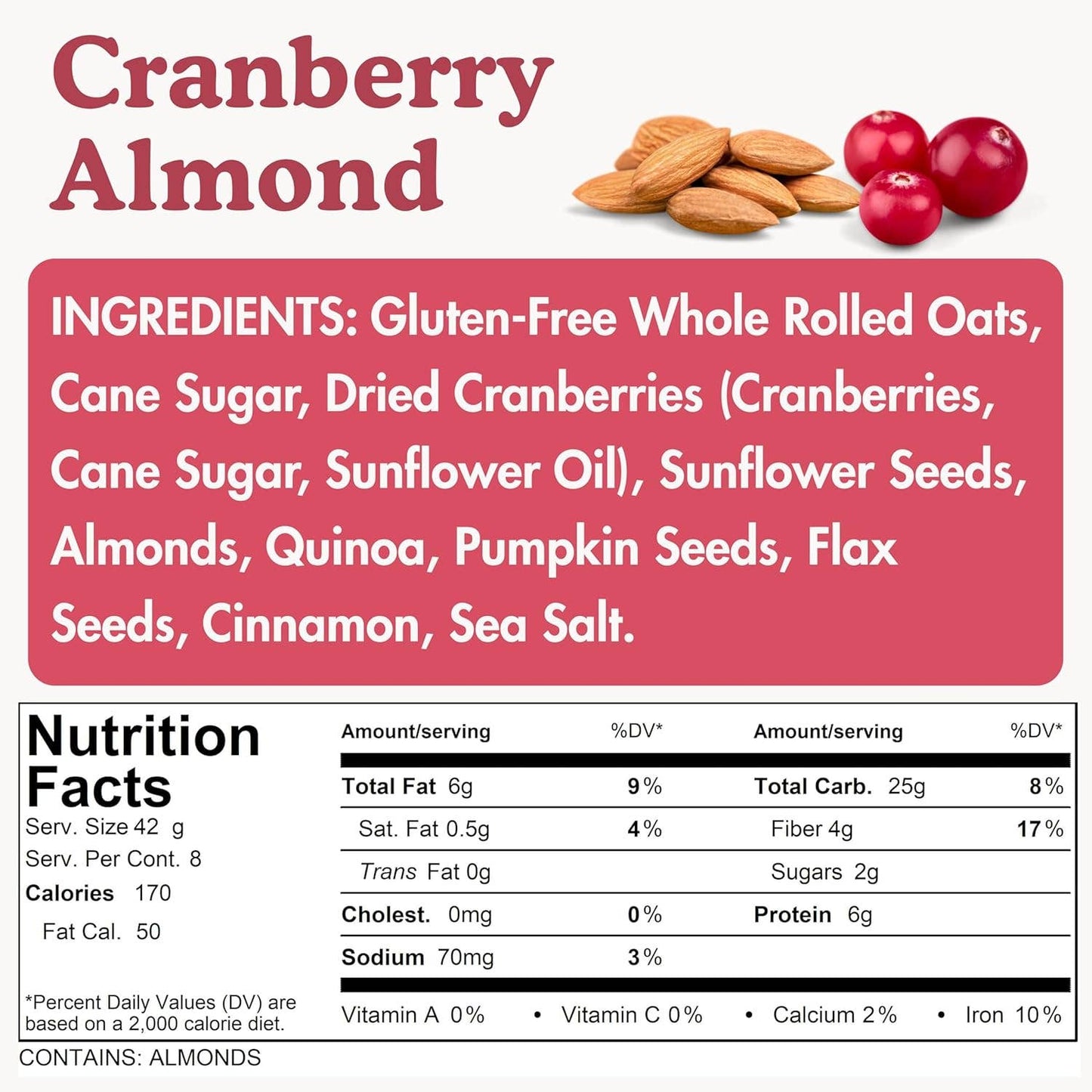 Superfood Cranberry Almond Flax Oatmeal Pantry Bag