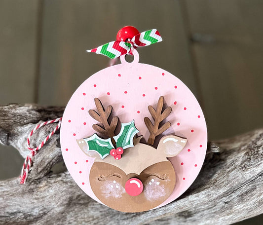 Personalized Hand Painted Adorable Reindeer Face Christmas O