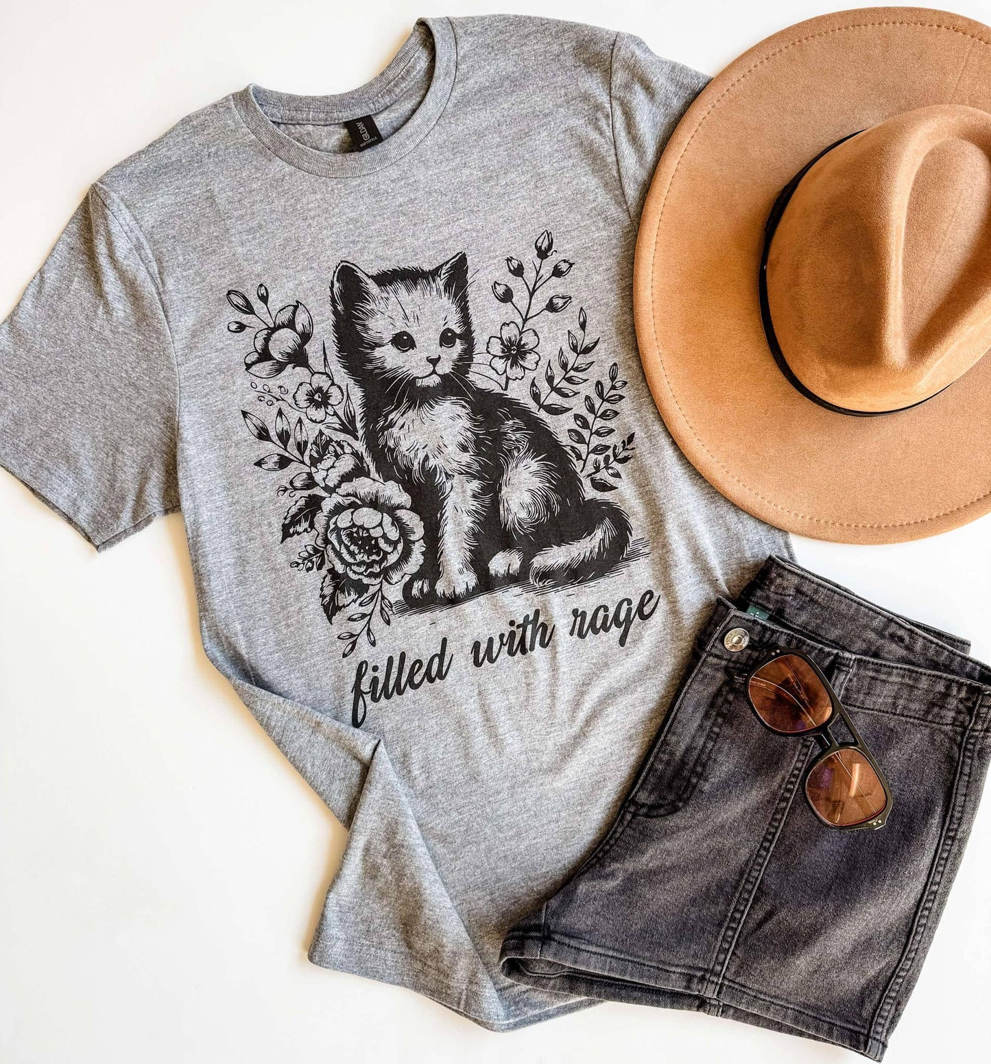 Filled with Rage Funny Graphic Tee, Graphic Shirt, Cat Shirt