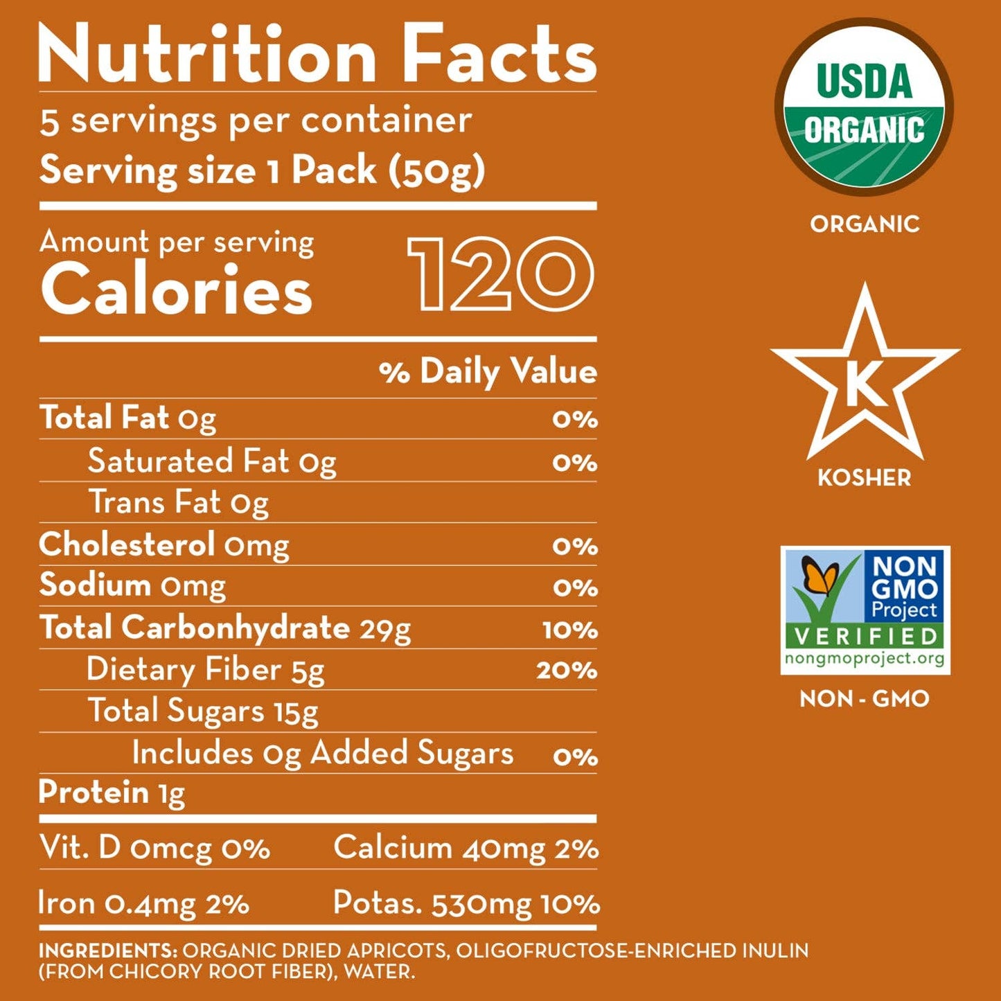 Organic Dried Apricots Added Prebiotics - No Sugar Added