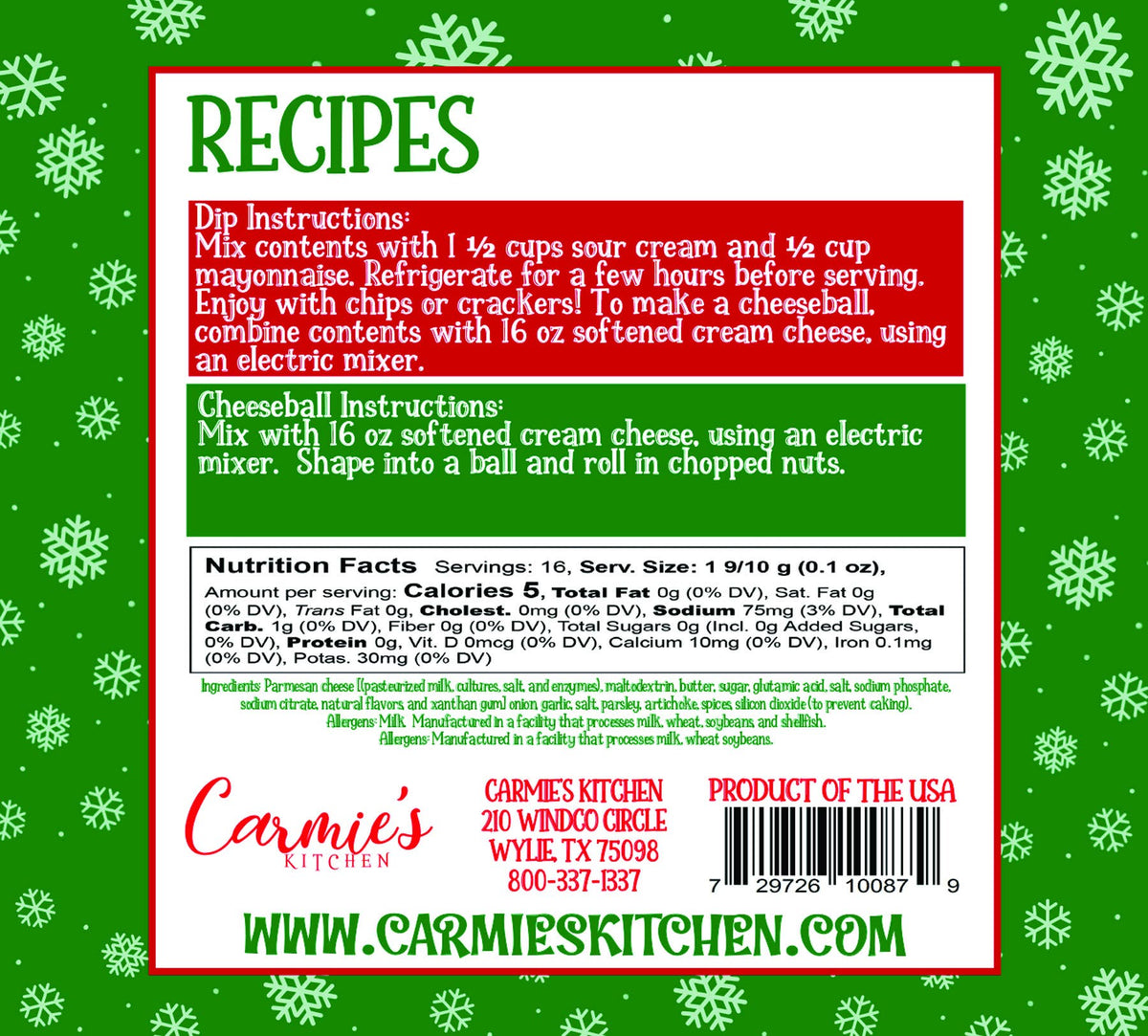 Carmie's Kitchen Parmesan Noel Dip & Cheese Ball Mix