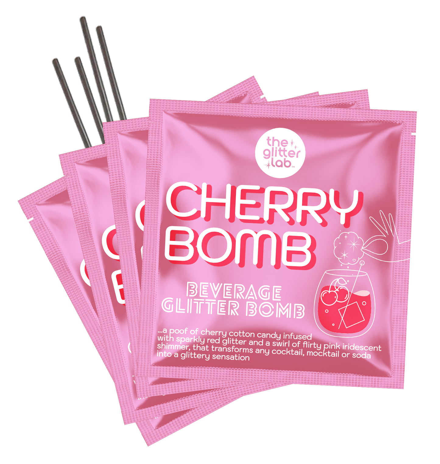 Cherry Bomb Beverage Glitter Bombs for Cocktails & Soda