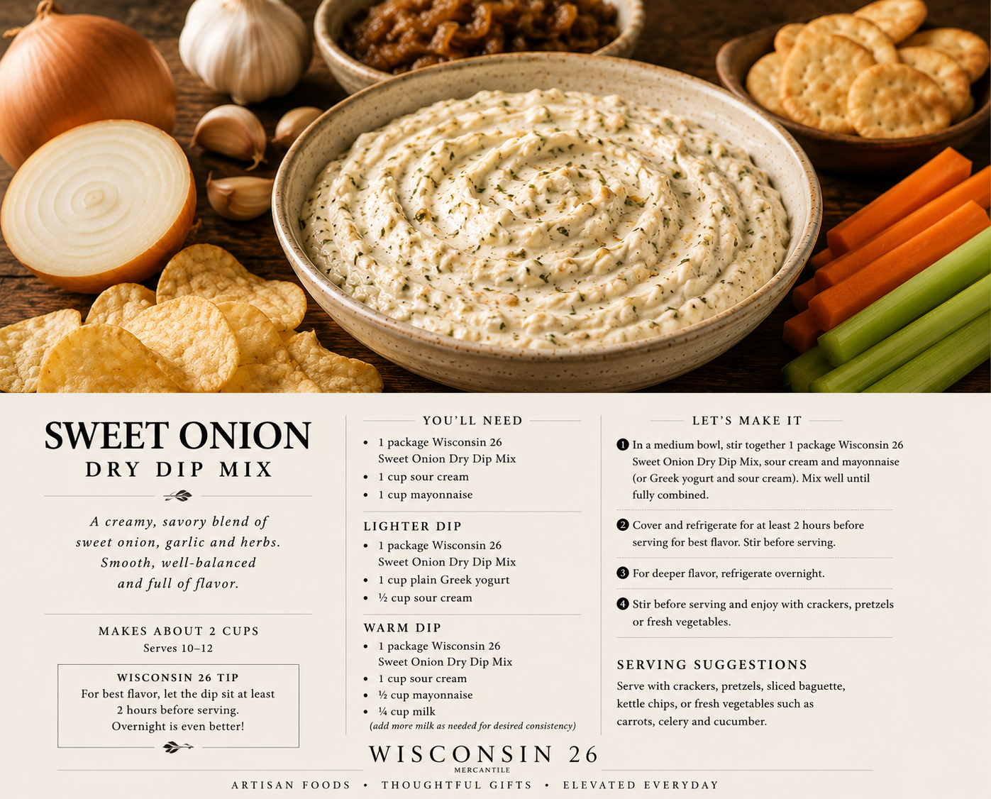 Sweet Onion Dry Dip Mix | Gourmet Onion Dip Mix | Wisconsin 26 Mercantile