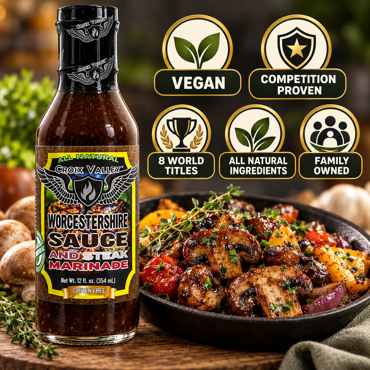 Croix Valley Worcestershire Sauce & Steak Marinade, 12 fl oz