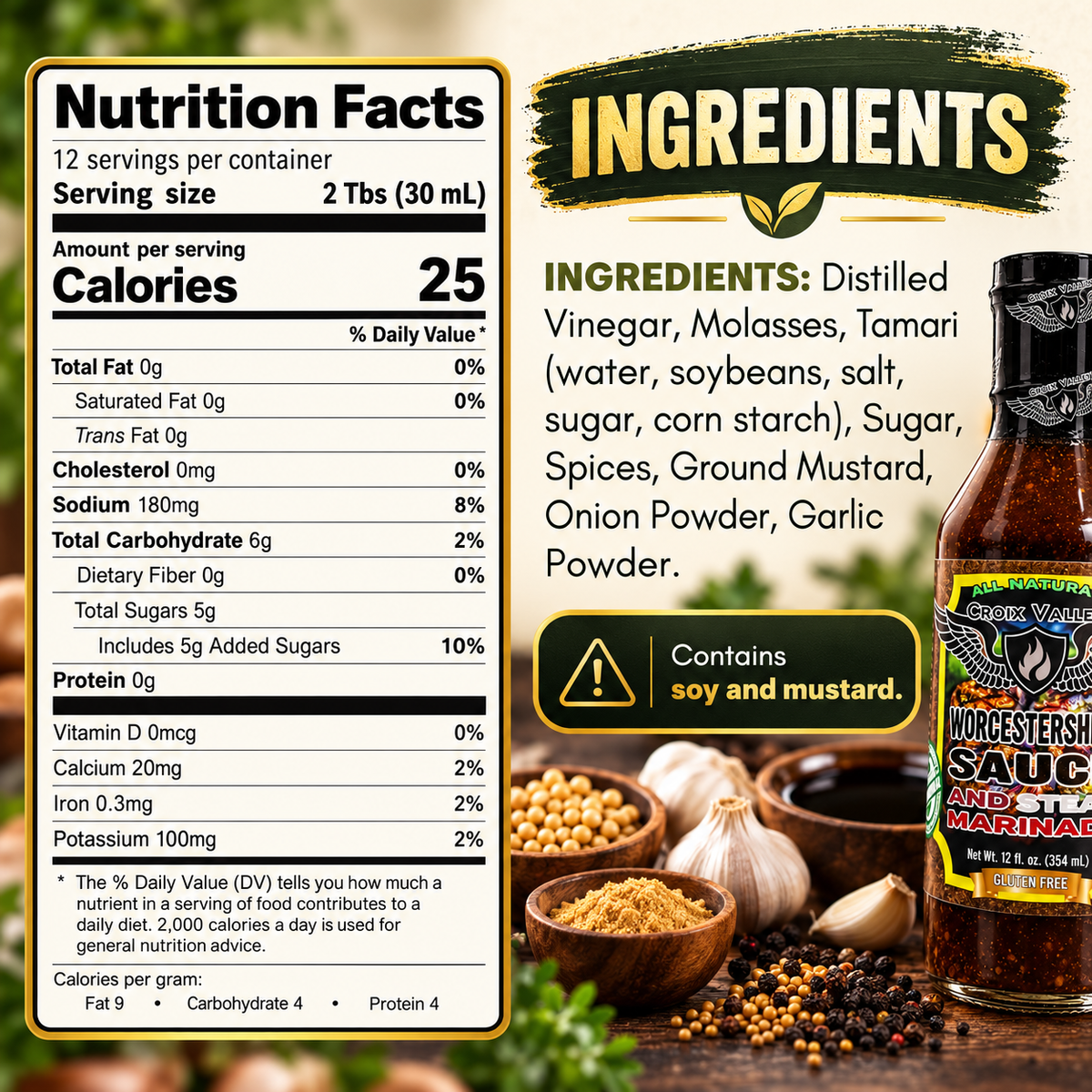 Croix Valley Worcestershire Sauce & Steak Marinade, 12 fl oz