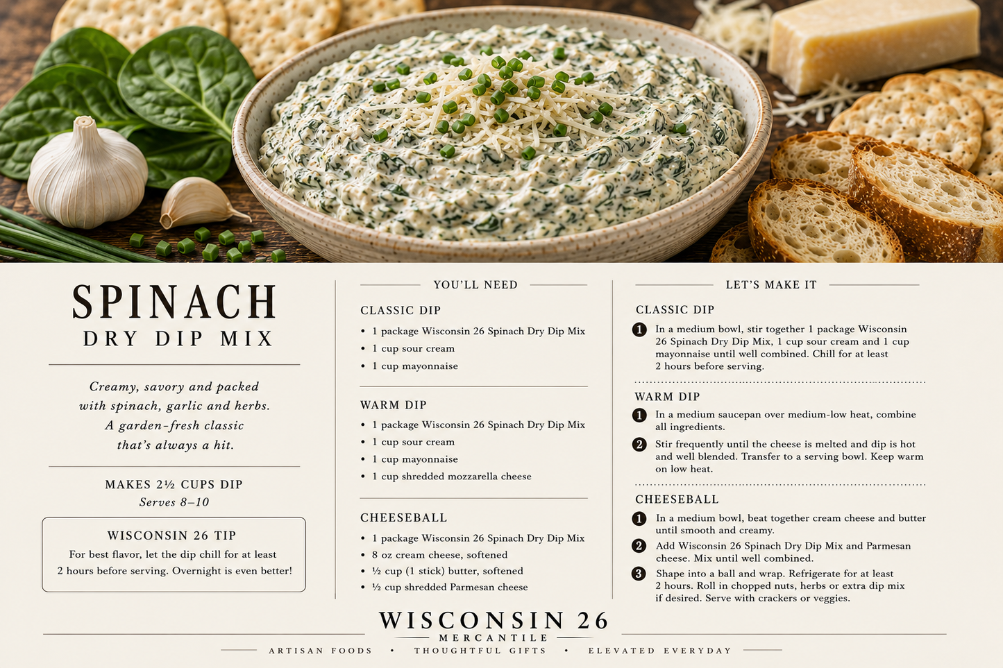 Spinach Dip Mix | Gourmet Spinach Dip Mix | Wisconsin 26 Mercantile