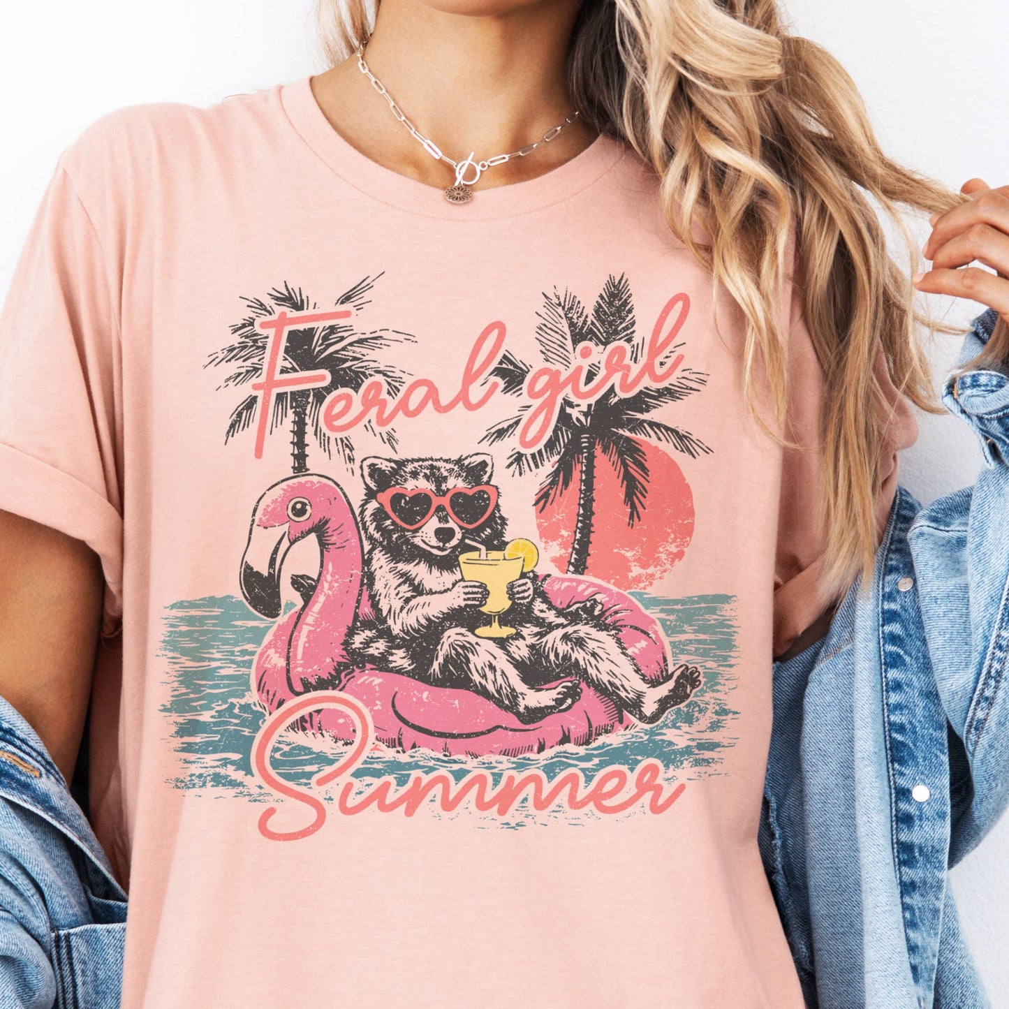 Feral Girl Summer Raccoon Pool Beach Vacation Graphic Tee