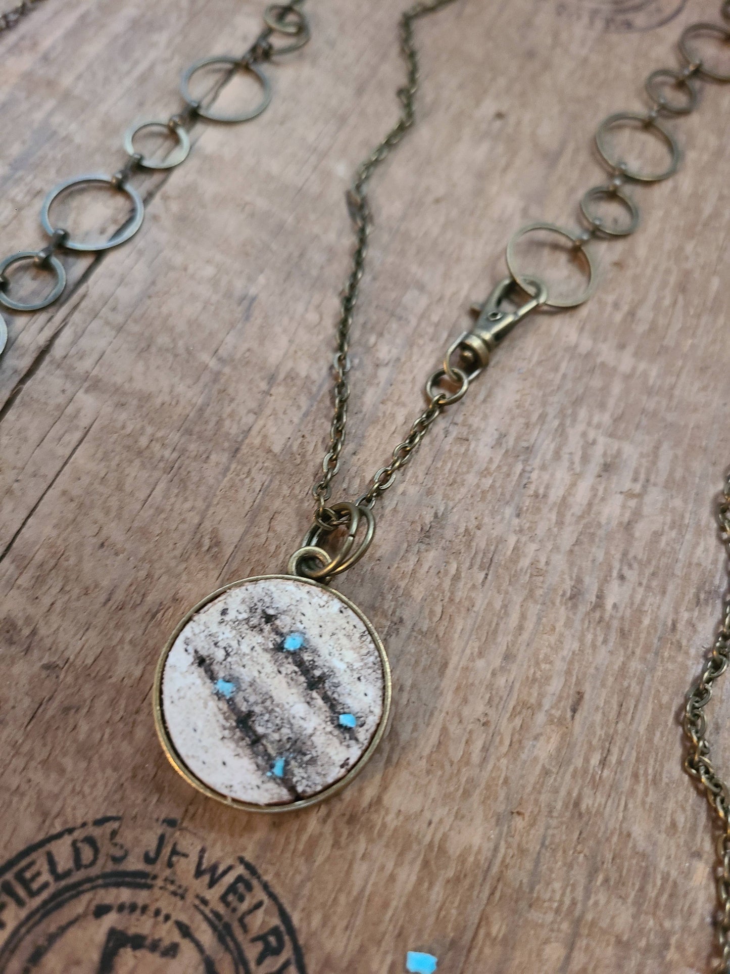 Double Natural Wood Birch Bark Turquoise Necklace WI USA