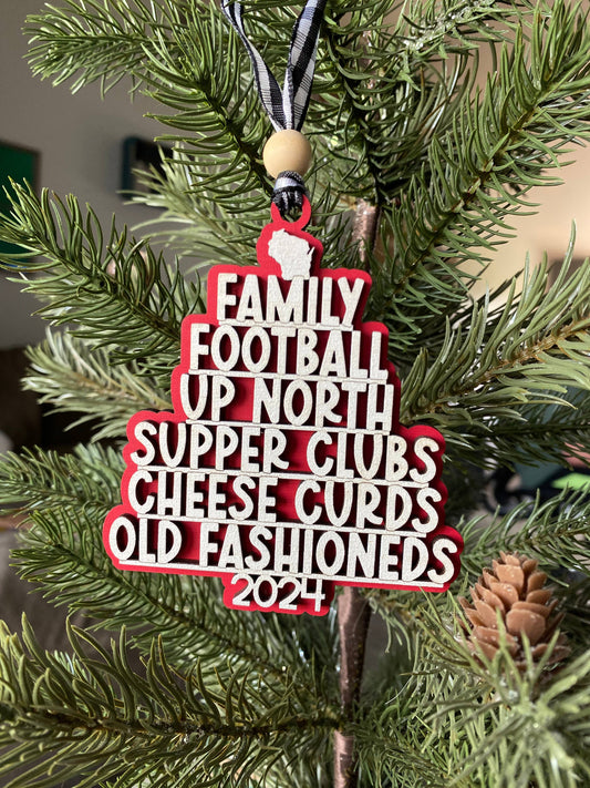 Wisconsin tree-shaped favorite things ornament - red