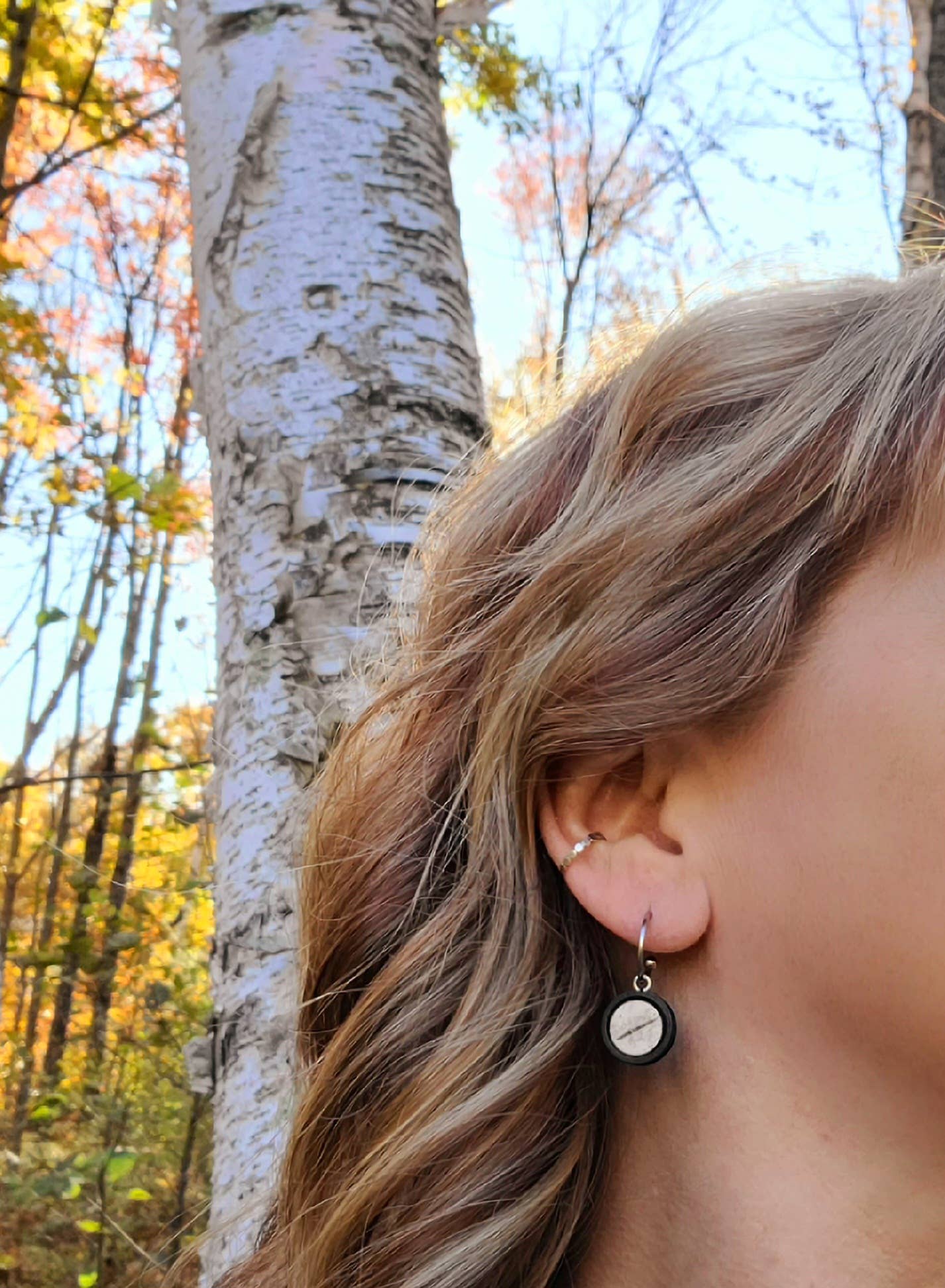 Post Hoop Earrings with Authentic Birch Bark