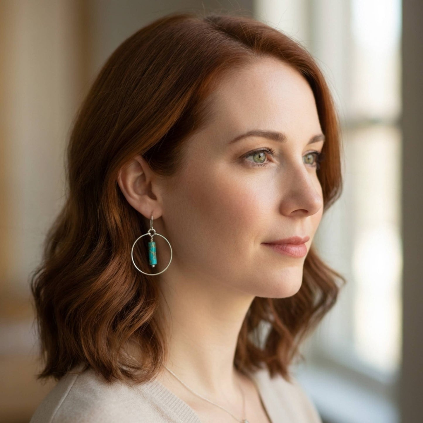 Sterling Silver Western Hoop Earrings with Turquoise