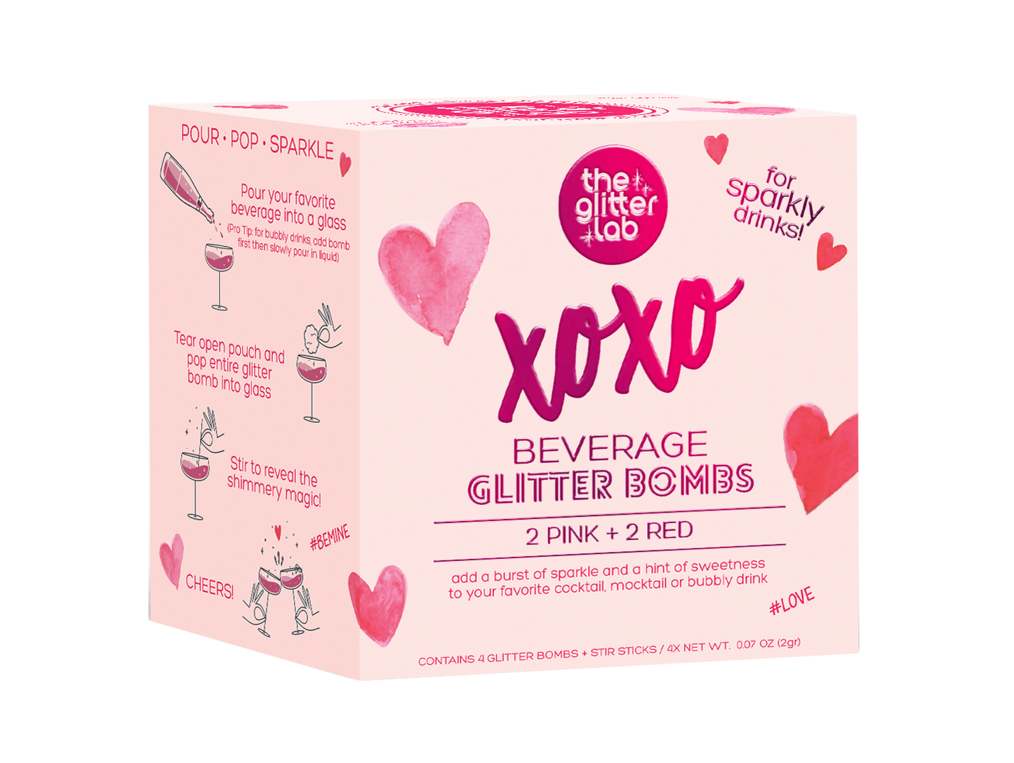 XOXO Beverage Glitter Bombs for Valentine Cocktails & Drinks