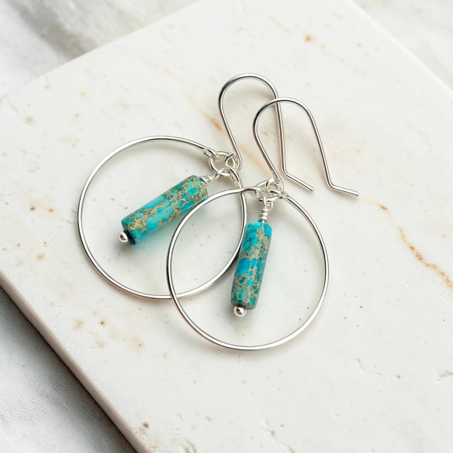 Sterling Silver Western Hoop Earrings with Turquoise