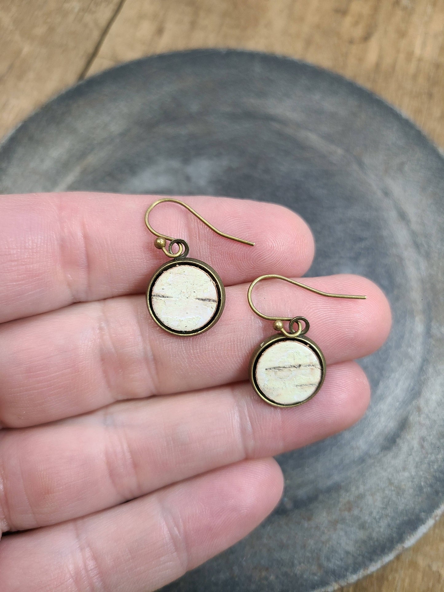 Mossy Birch Bark Square Necklace Earrings Botanical Nature
