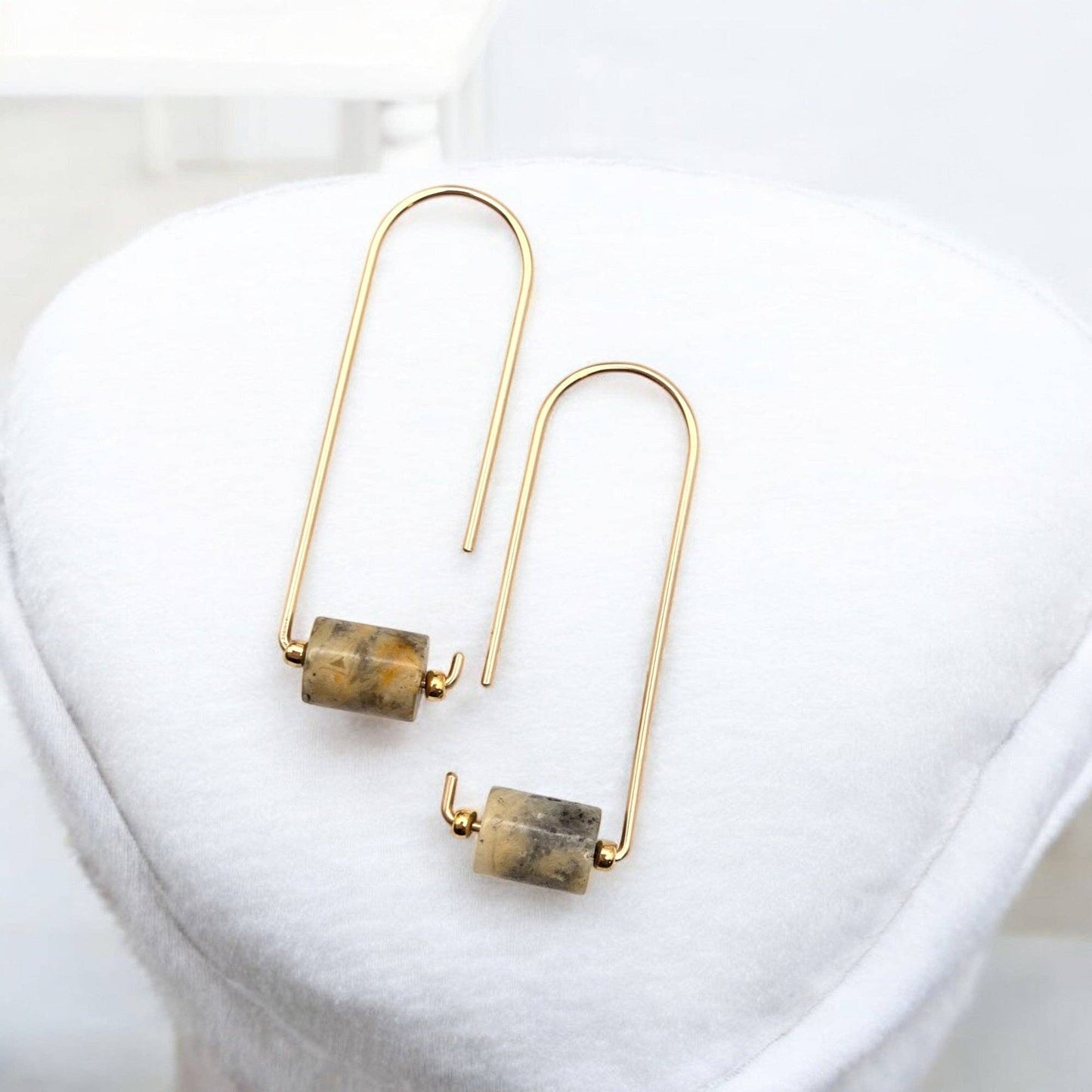 Handmade Gold Arc Threader Earrings with Crazy Lace Agate