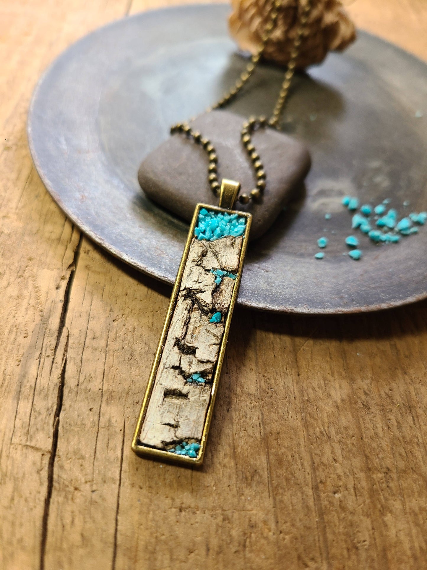 Narrow Turquoise Birch Bark Sleek Necklace WI BEST SELLER