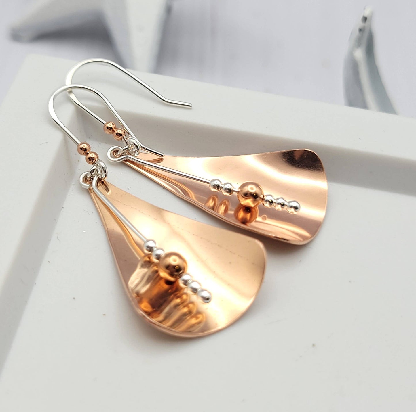 Modern Shiny Copper and Silver Earrings