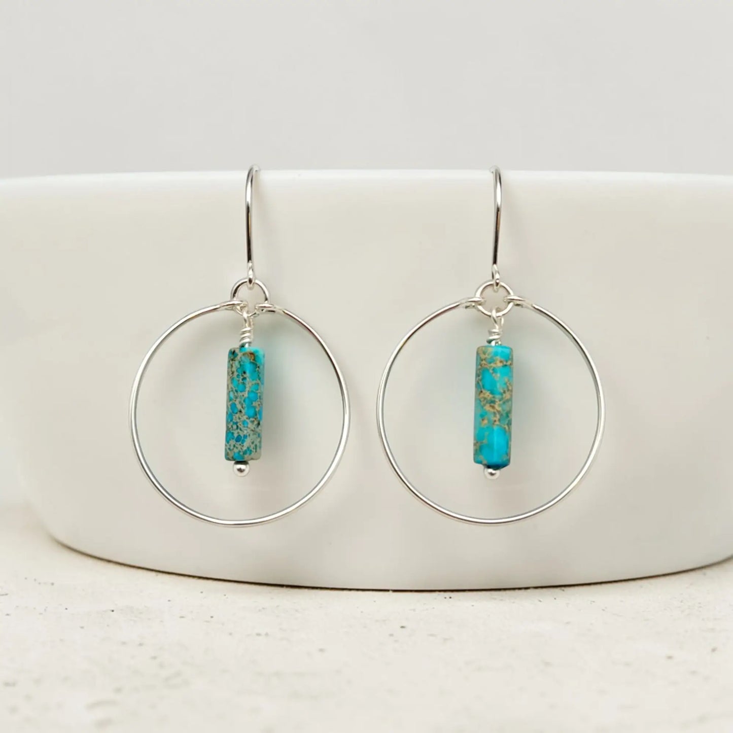 Sterling Silver Western Hoop Earrings with Turquoise
