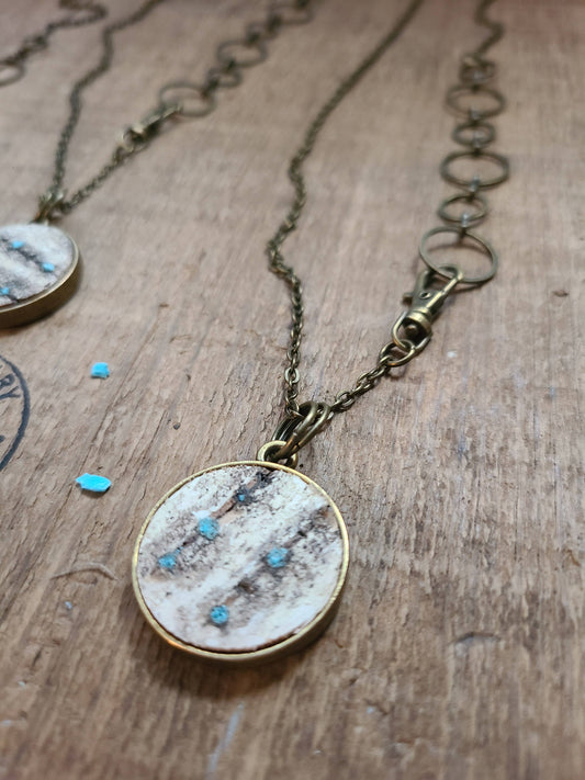Double Natural Wood Birch Bark Turquoise Necklace WI USA