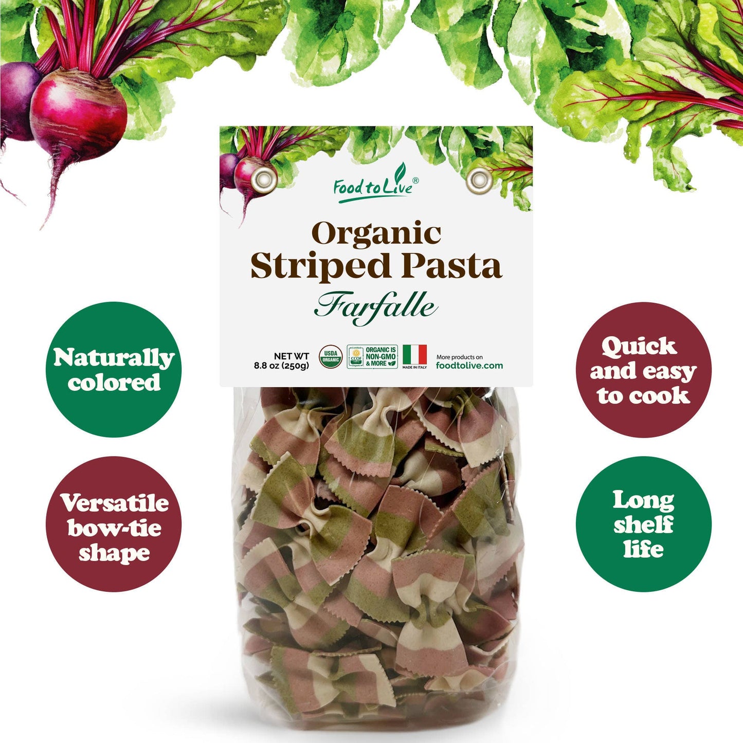 Organic Striped Farfalle Pasta, 8.8 oz