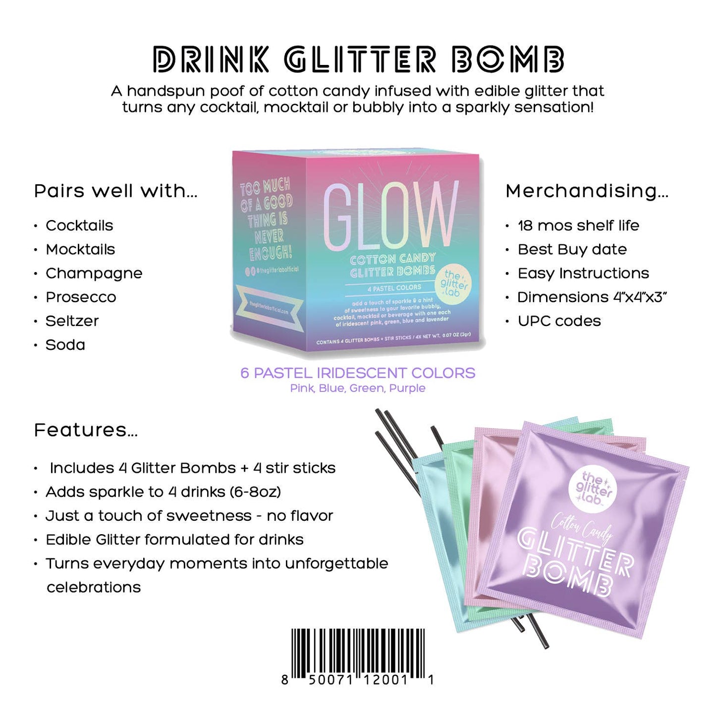 GLOW Drink Glitter Bombs for Cocktails, Mocktails & Bubbly