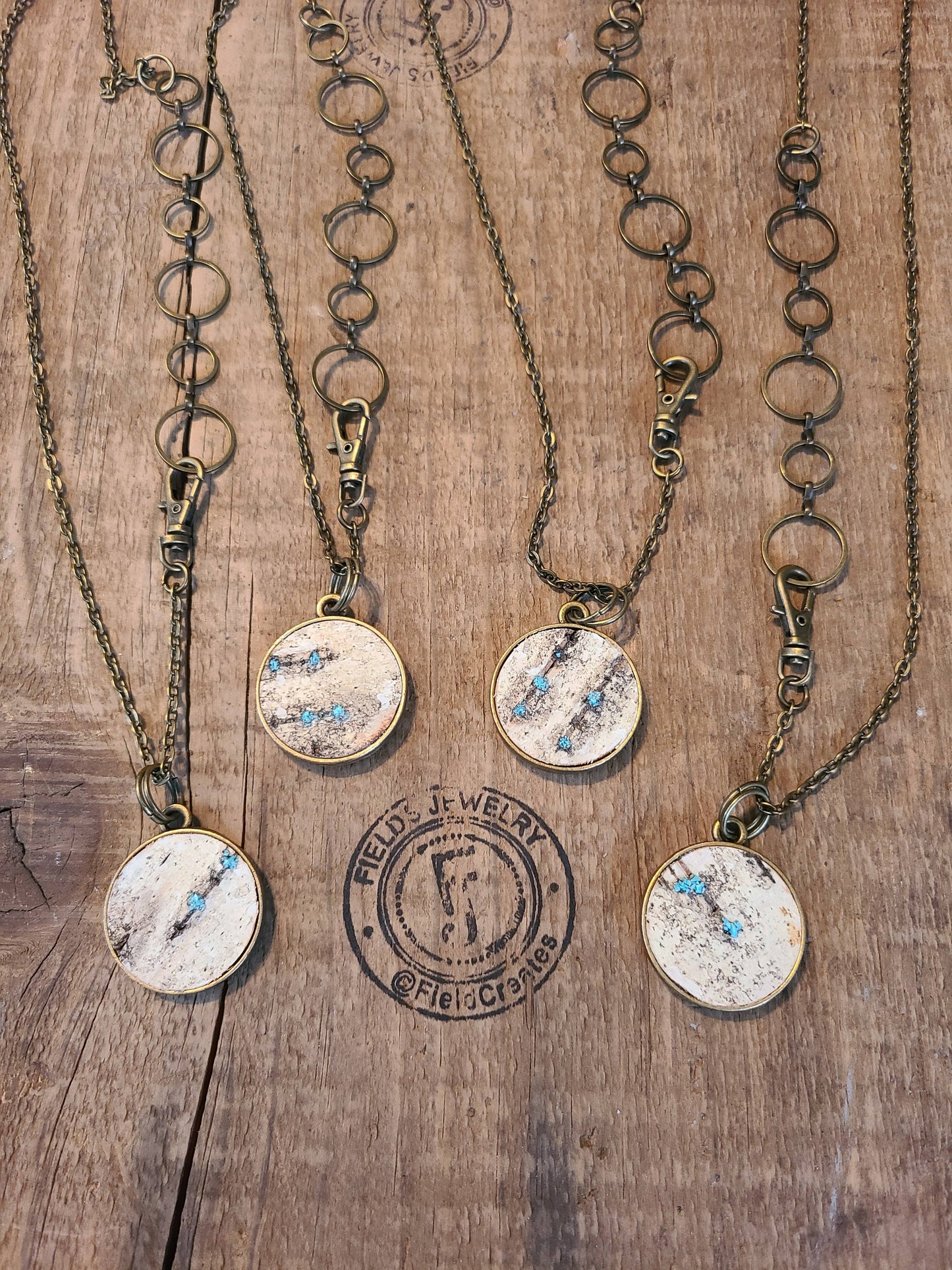 Double Natural Wood Birch Bark Turquoise Necklace WI USA