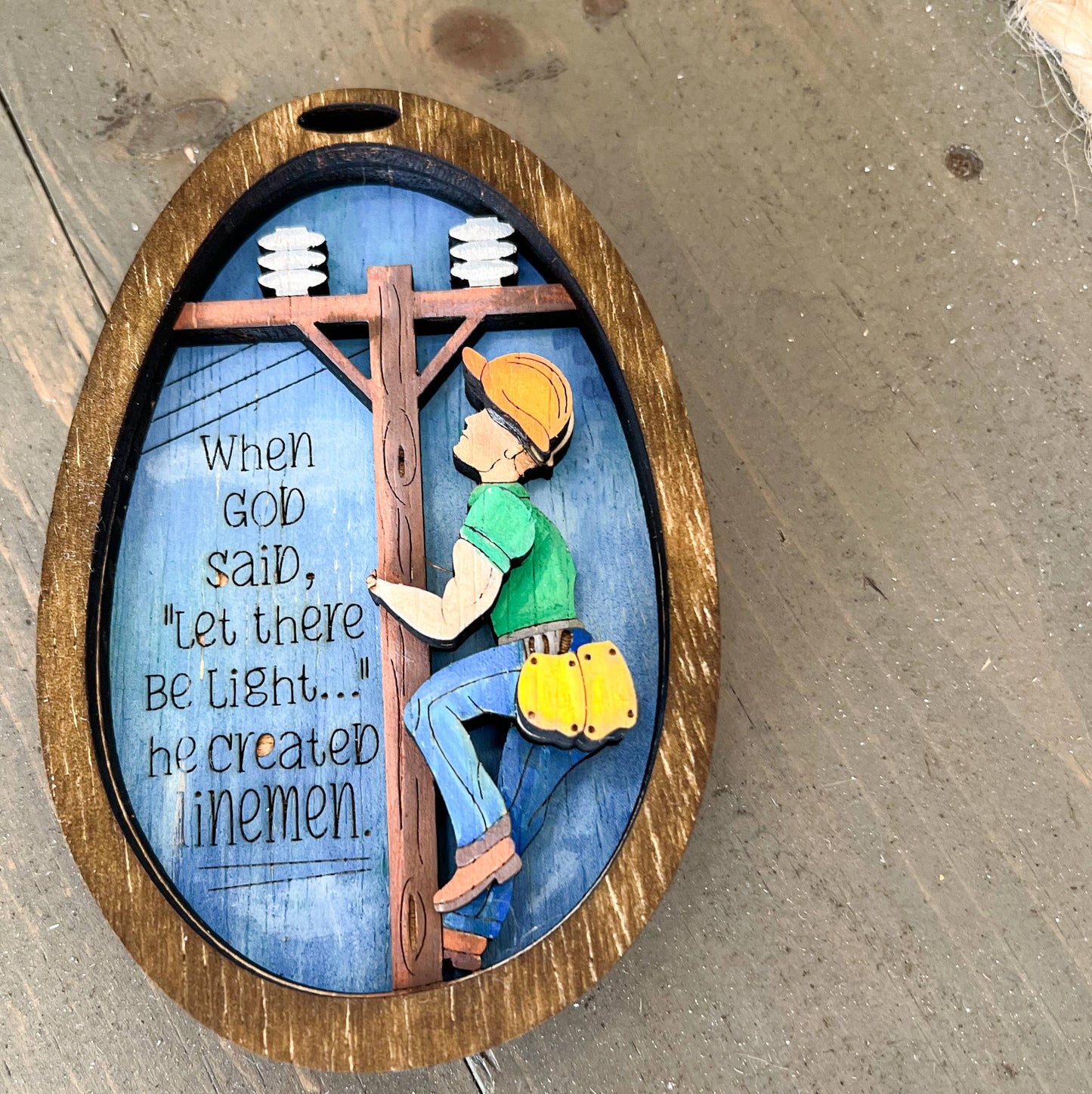 Lineman Hand Painted Wood Christmas Tree Ornament 