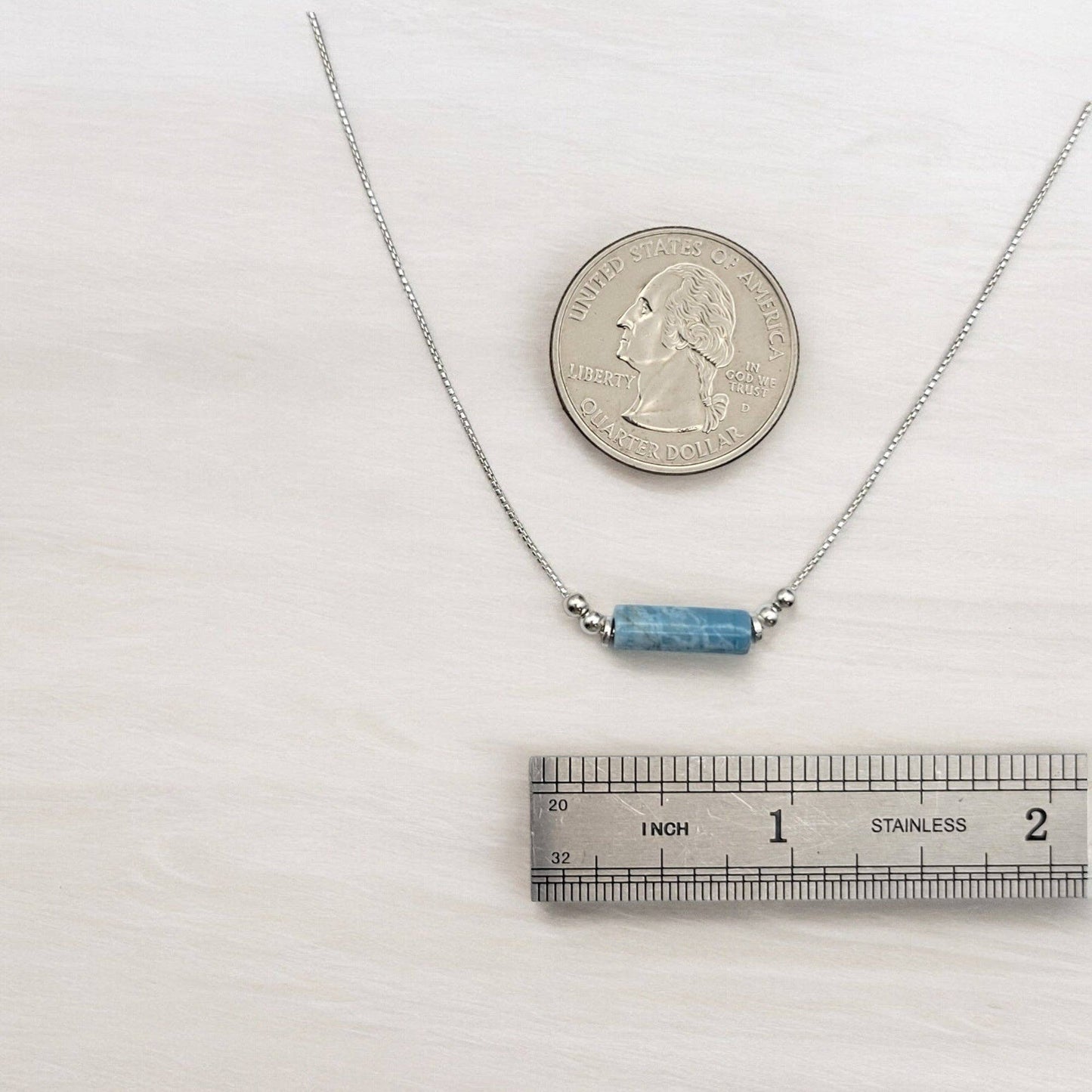 Adjustable Sterling Silver Necklace with Larimar Quartz