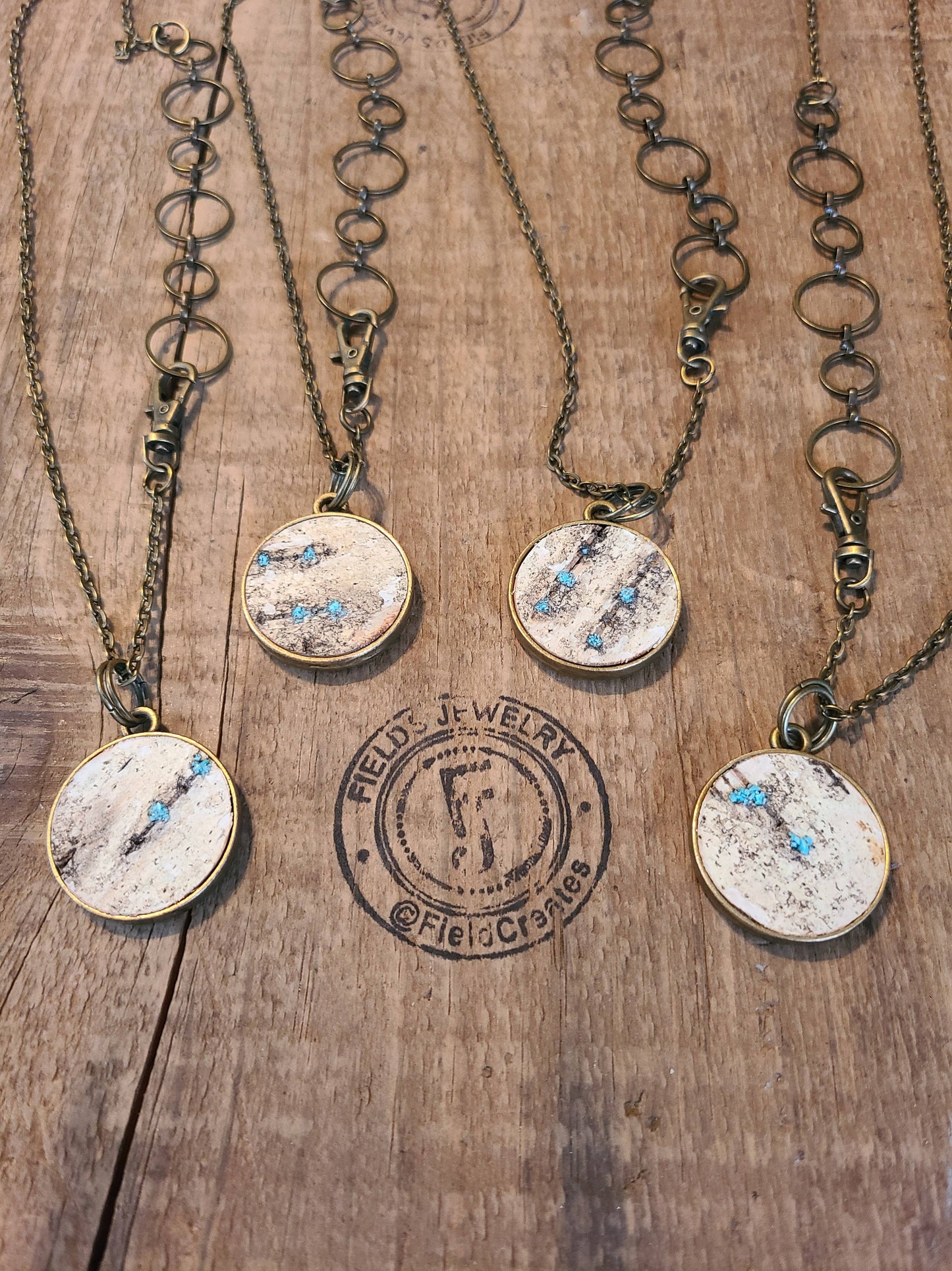 Double Natural Wood Birch Bark Turquoise Necklace WI USA