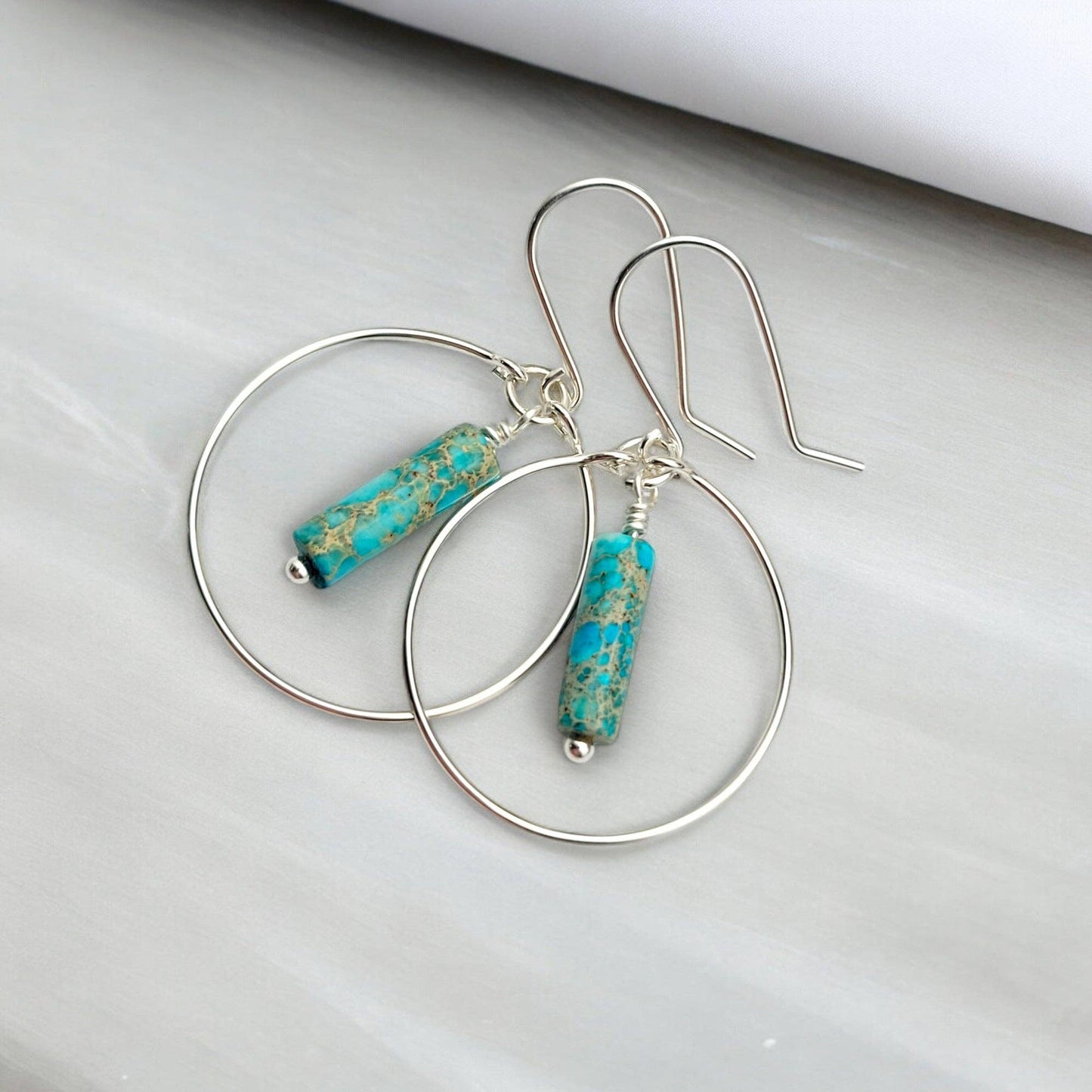 Sterling Silver Western Hoop Earrings with Turquoise