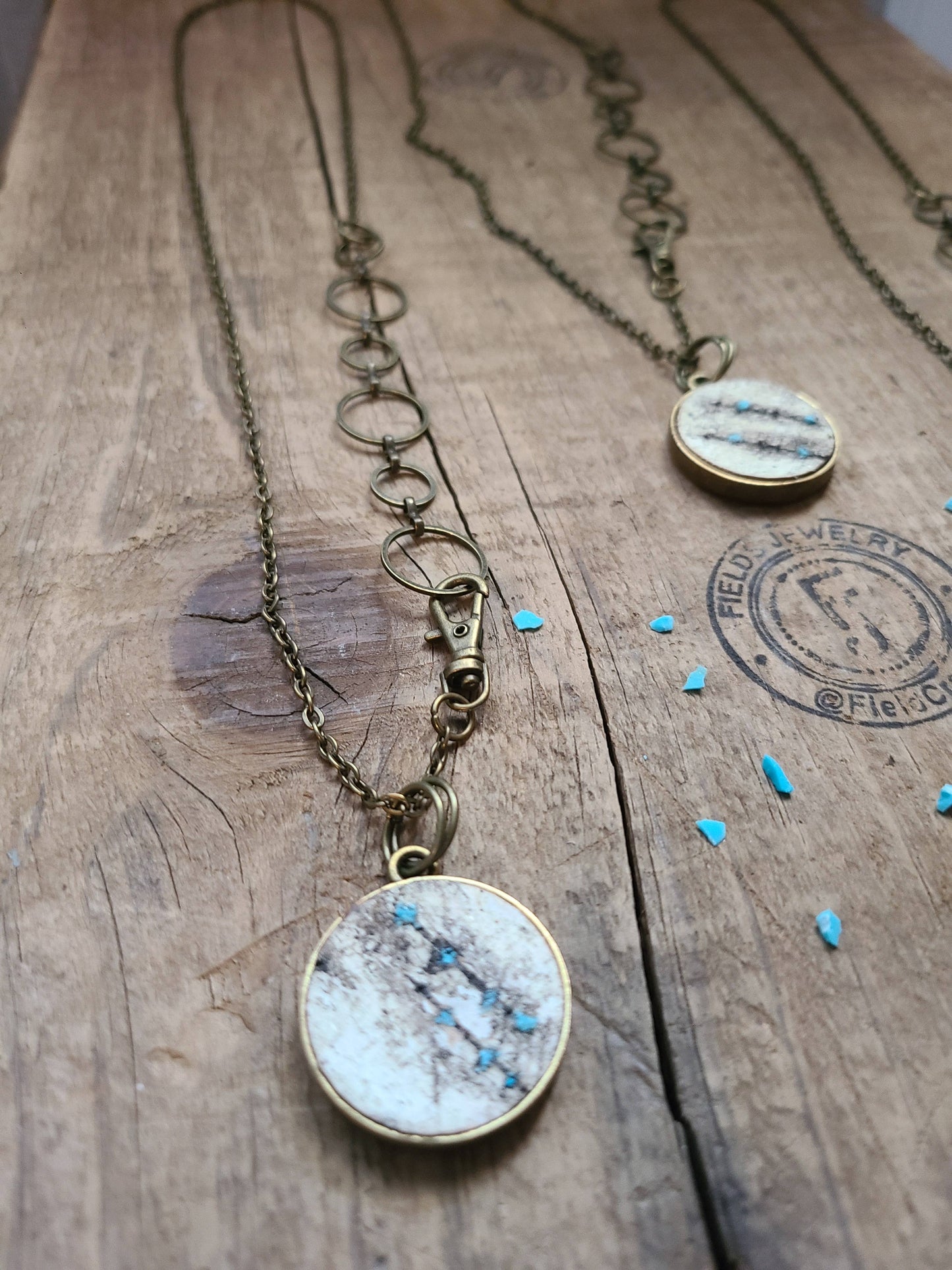 Double Natural Wood Birch Bark Turquoise Necklace WI USA