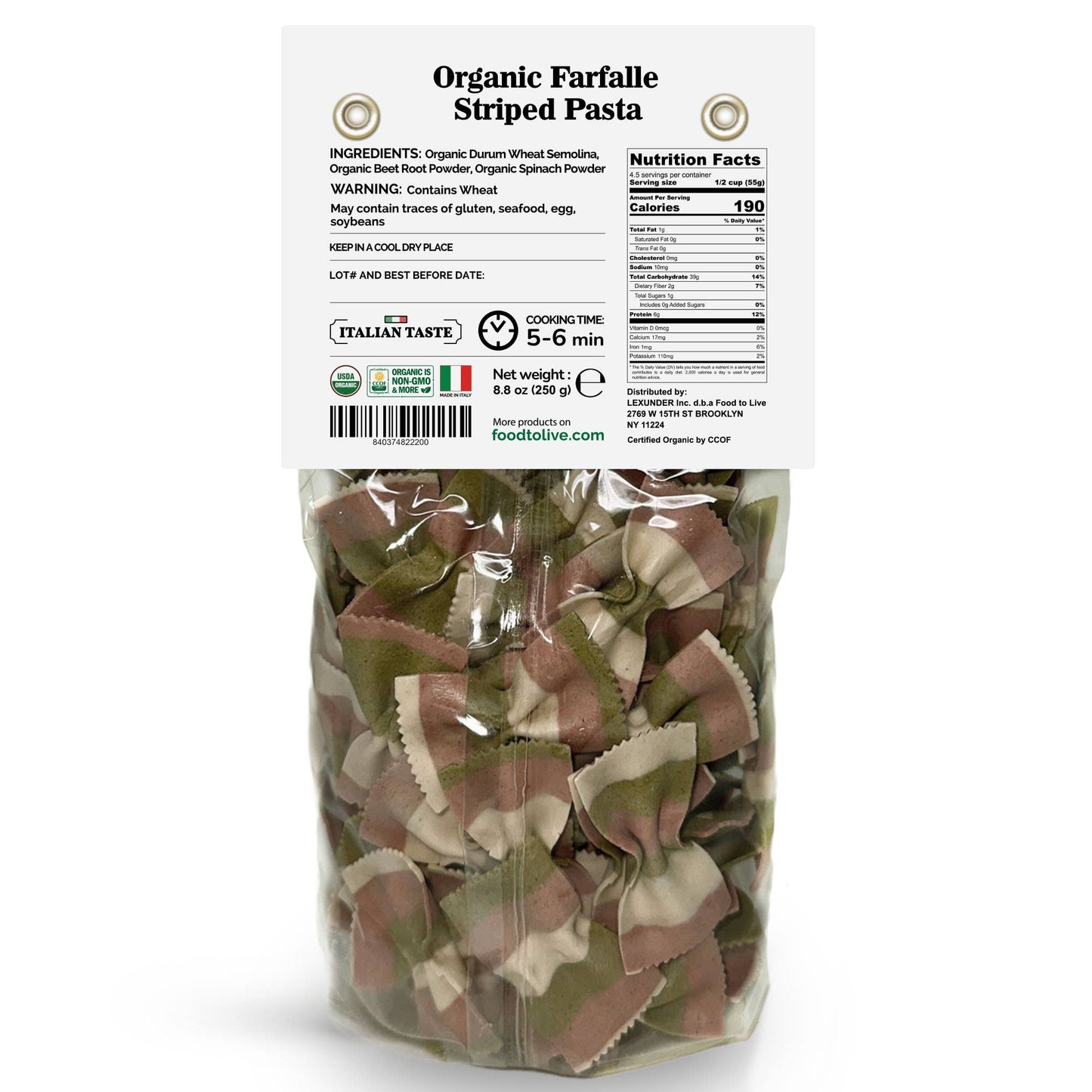 Organic Striped Farfalle Pasta, 8.8 oz