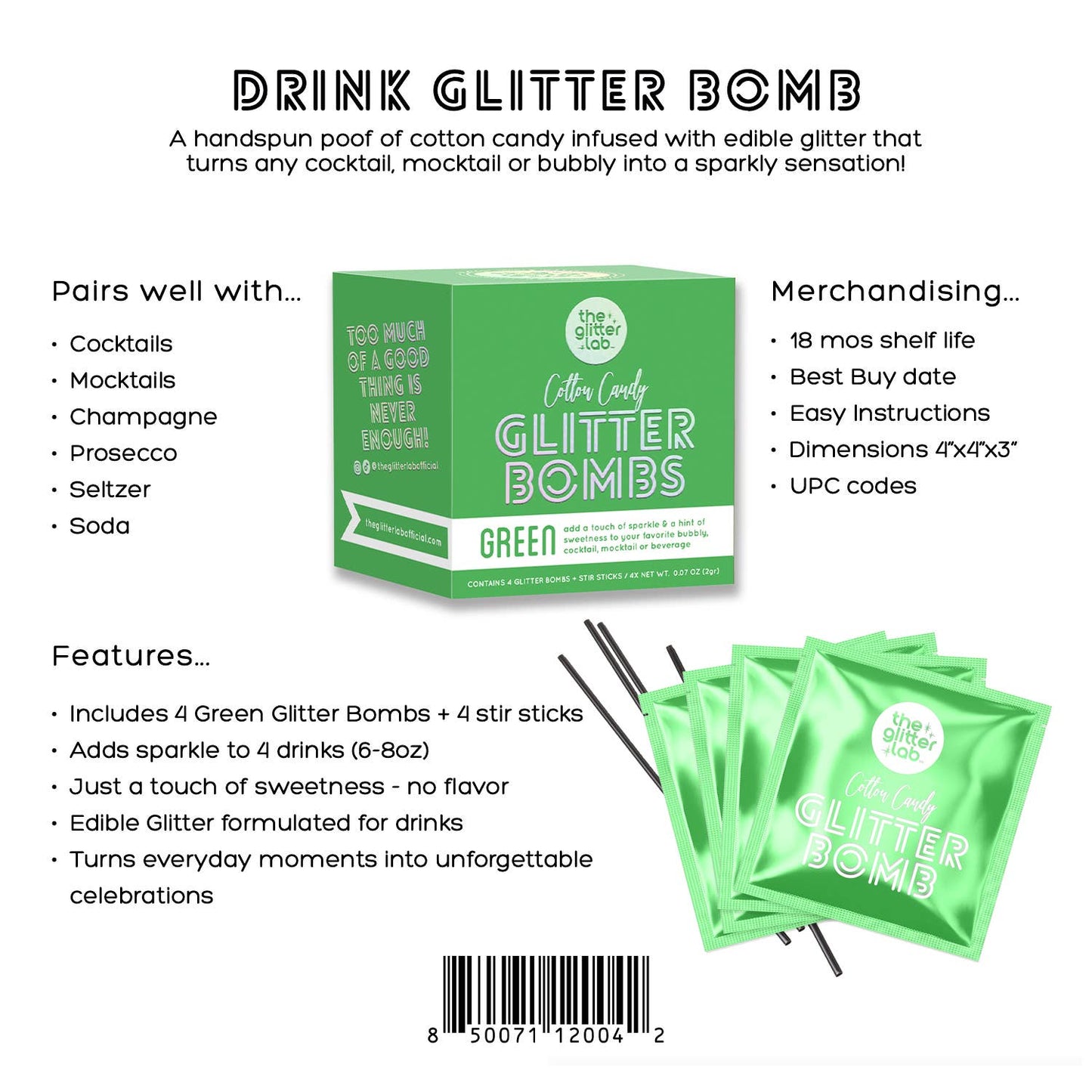 Green Drink Glitter Bombs for Cocktails, Mocktails & Bubbly