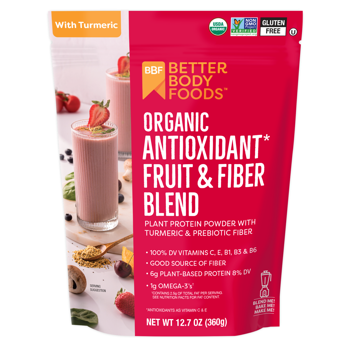 BetterBody Foods Antioxidant Fruit and Fiber 360 g bag.