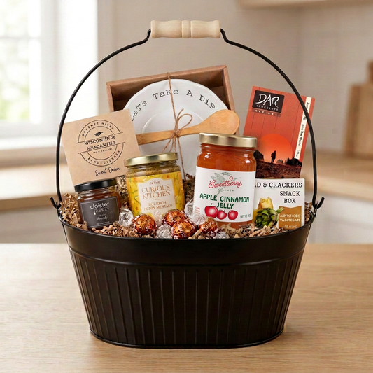 Housewarming basket with Sweetberry apple jelly and Cloister honey references