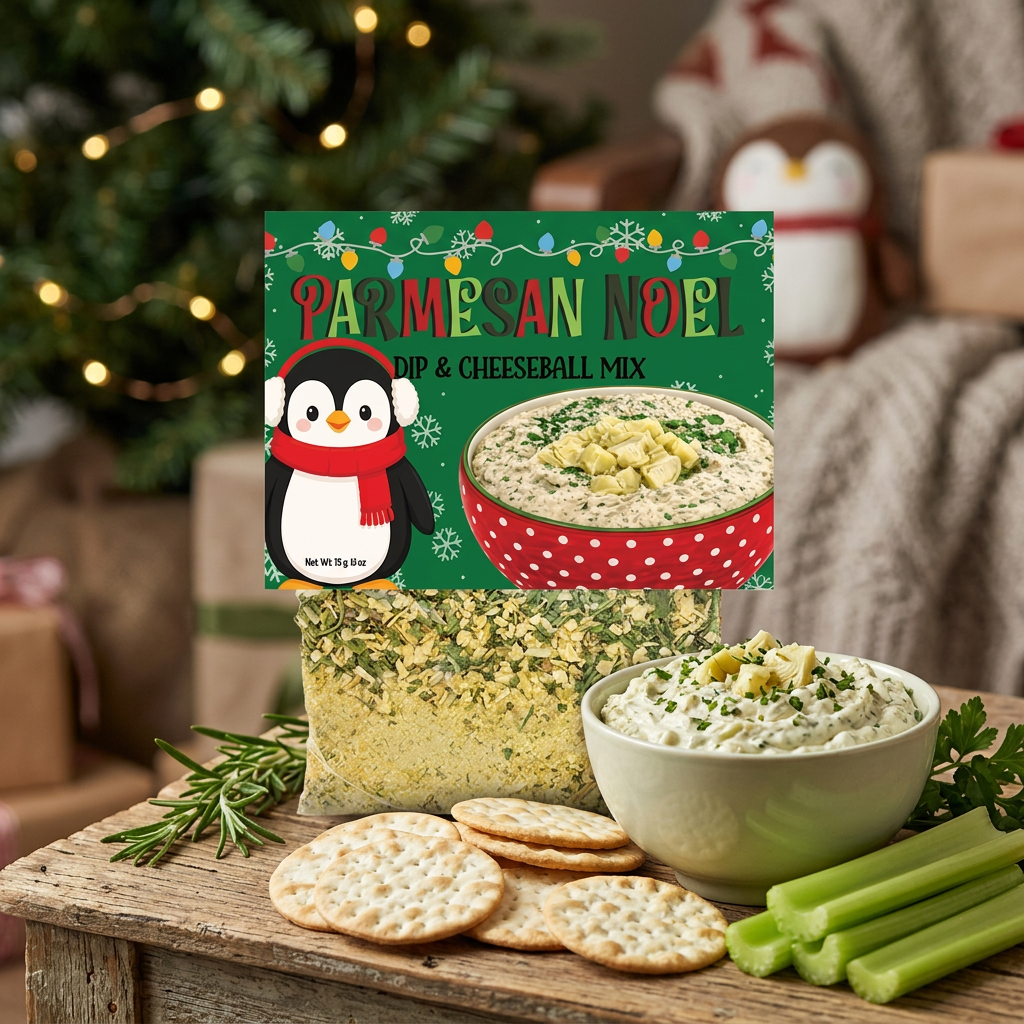 Parmesan Noel dip mix in a holiday appetizer setting