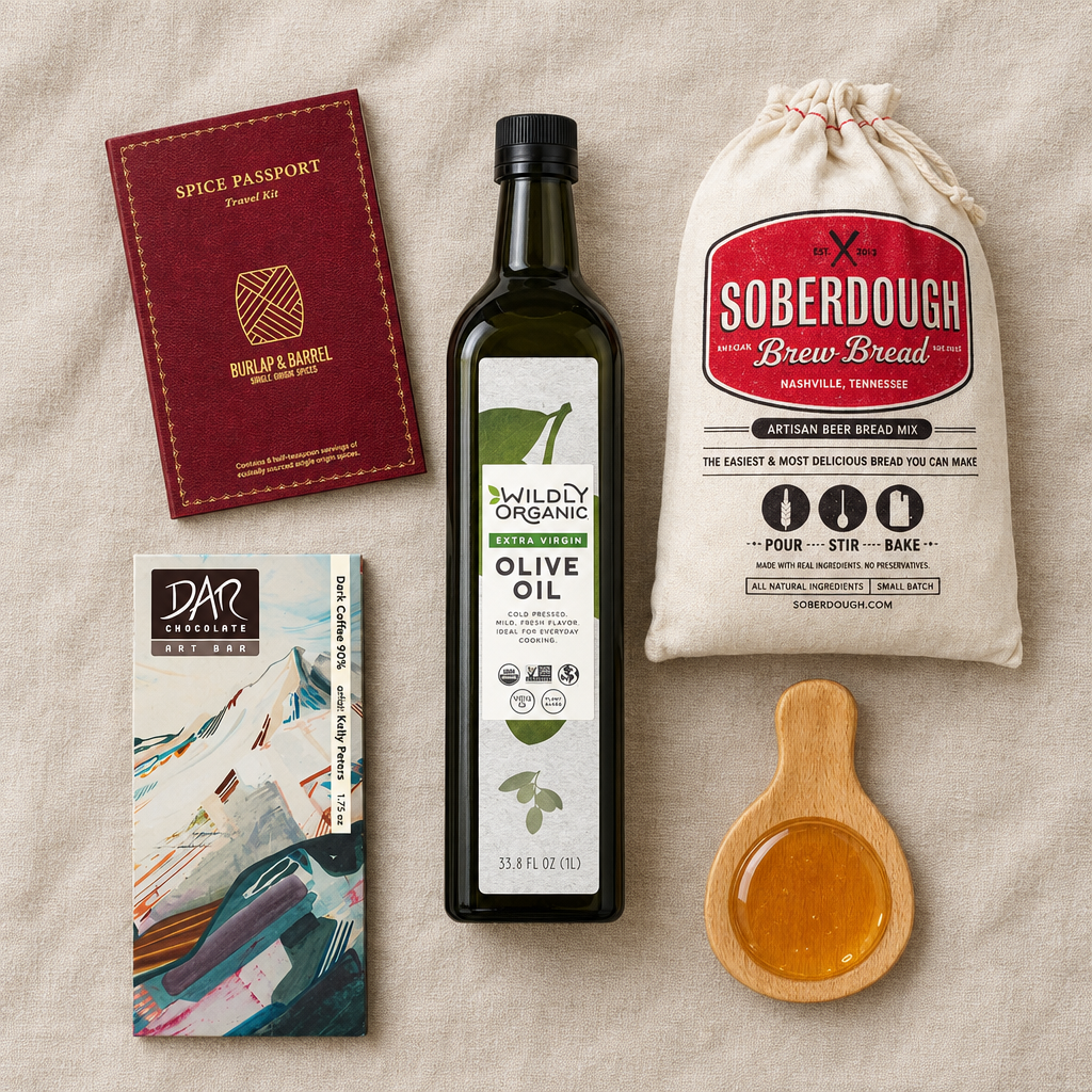 VIP Client Gift Bundle flat lay with DAR chocolate bar